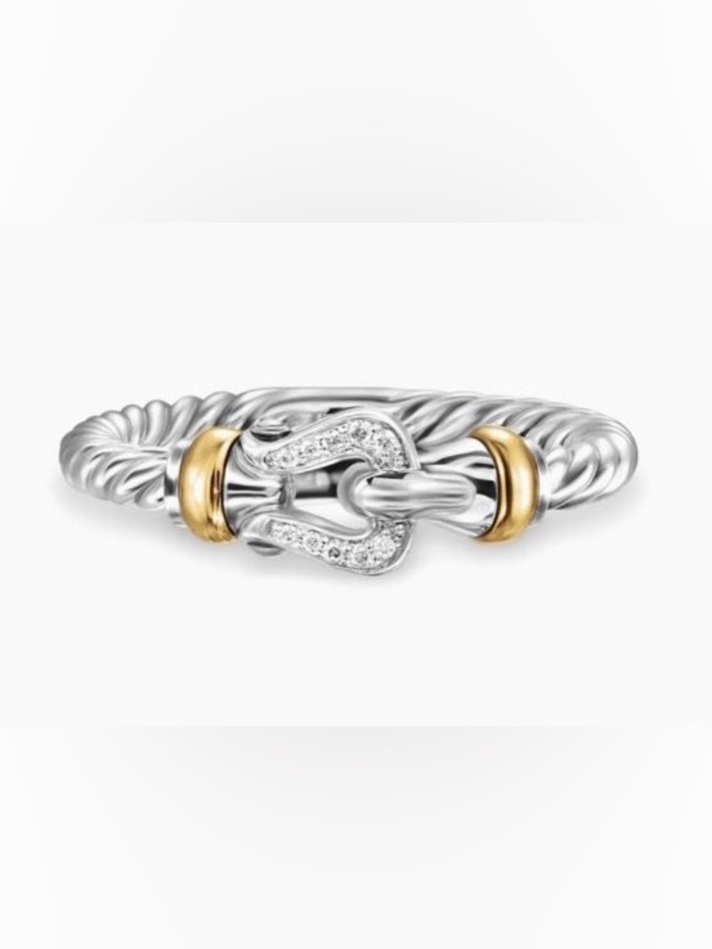 David Yurman Sterling Silver and Gold-Tone Pave Clasp Ring
